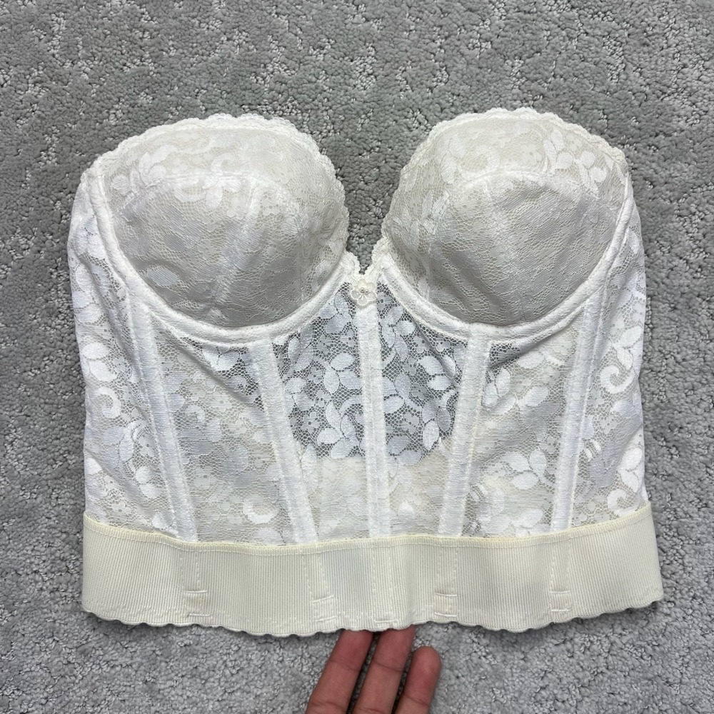 TRUE VINTAGE JCPenney Corset Top Womens 34B White Lace Floral Union Made in USA